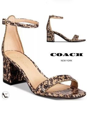 Coach Maddie Bead Chain Embossed Snake Leather Ankle Strap Sandals Heels 6.5